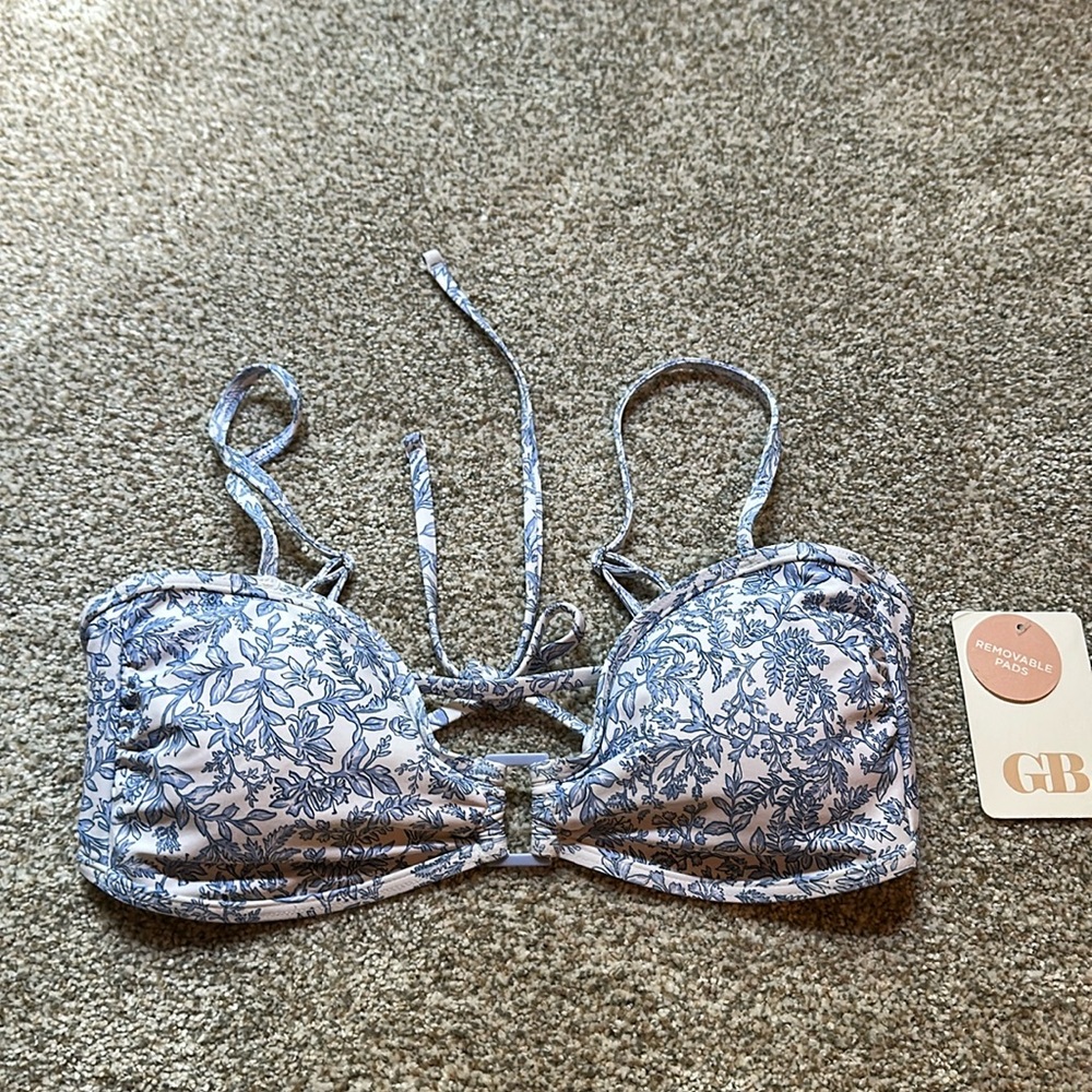 GB blue and white bikini top NWT. Adjustable straps